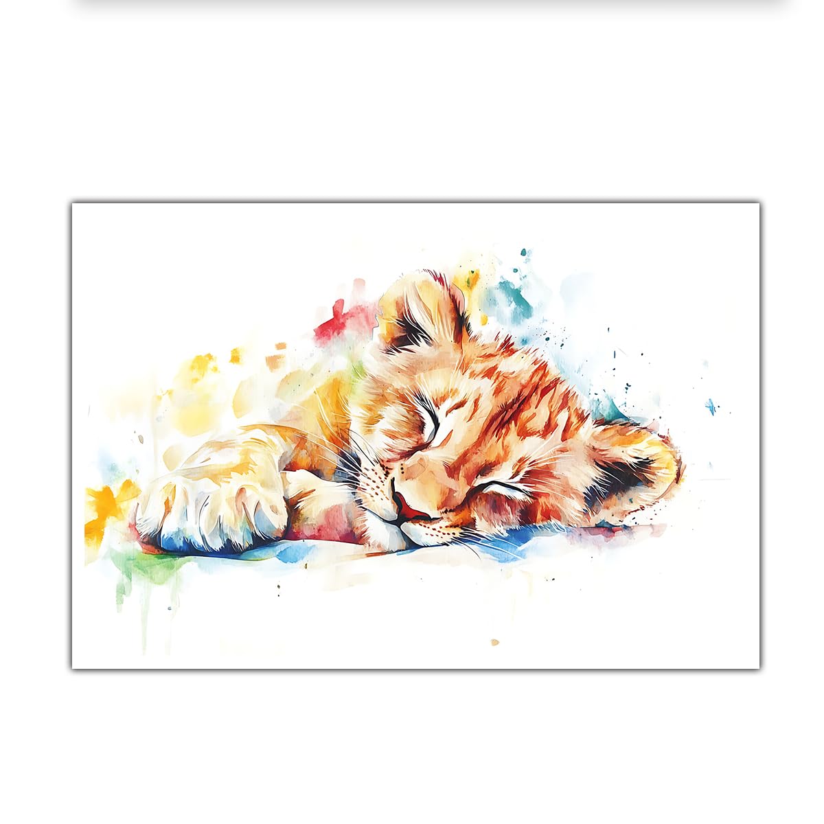 CHERHERART Animal Portrait Poster Print Canvas Wall Art for Bedroom Kitchen Living Room Nursery Cute Sleeping Lion Canvas Picture Poster Artwork 45x70cm Frameless
