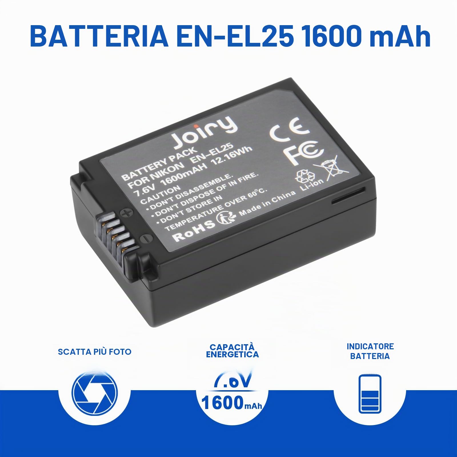 Joiry 2X EN-EL25 batteria di ricambio compatibile con Nikon Z50, Z 50, Z FC, Smart LCD Display Dual USB Caricabatterie per Nikon ENEL25/EN-EL25a/4241 Batteria