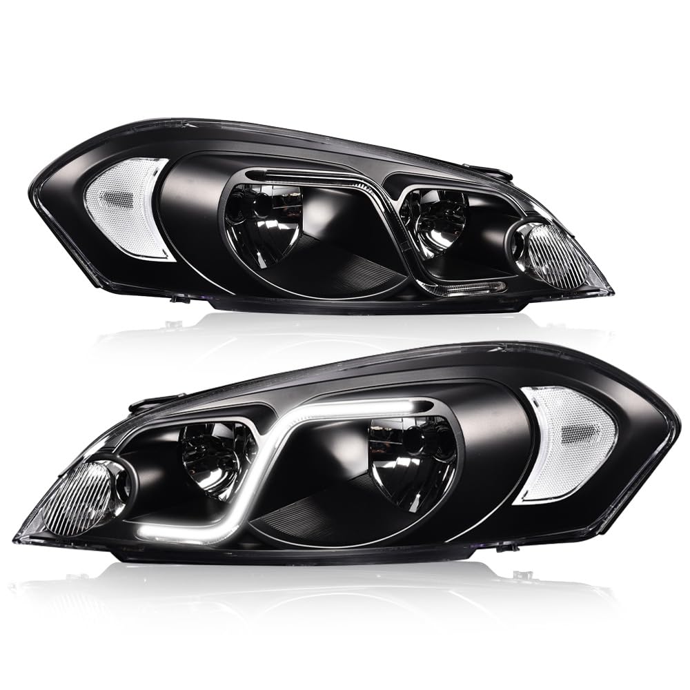 G-PLUS LED Headlights Assembly Fit Chevy Monte Carlo 2006 2007/Chevy Impala 2006-2013/Chevy Impala Limited 2014-2016 DRL Corner Headlamps Clear Lens