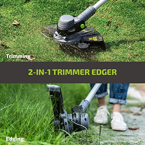 MYTOL 20V Cordless String Trimmer/Edger, 12-Inch Weed Eater with Replacement Spool Line, Adjustable Angle Cutting, Height Adjustable, 2Ah Li-Ion Battery Powered Lawn Edger for Garden & Yard