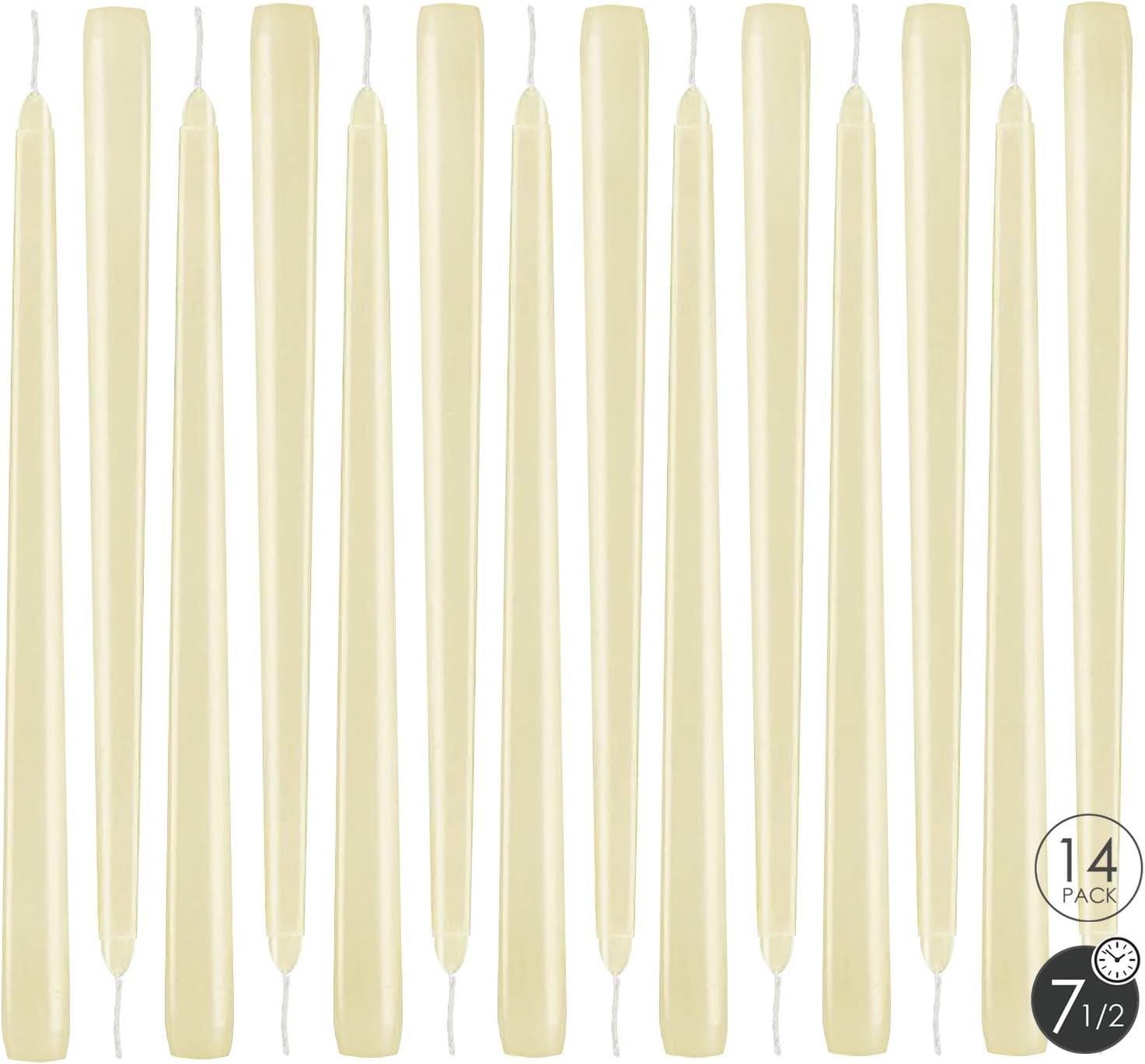 YIH Ivory Taper Candles - Pack of 14 Candles - 10 inch Tall, 3/4 inch Thick - Clean Burning - Unscented