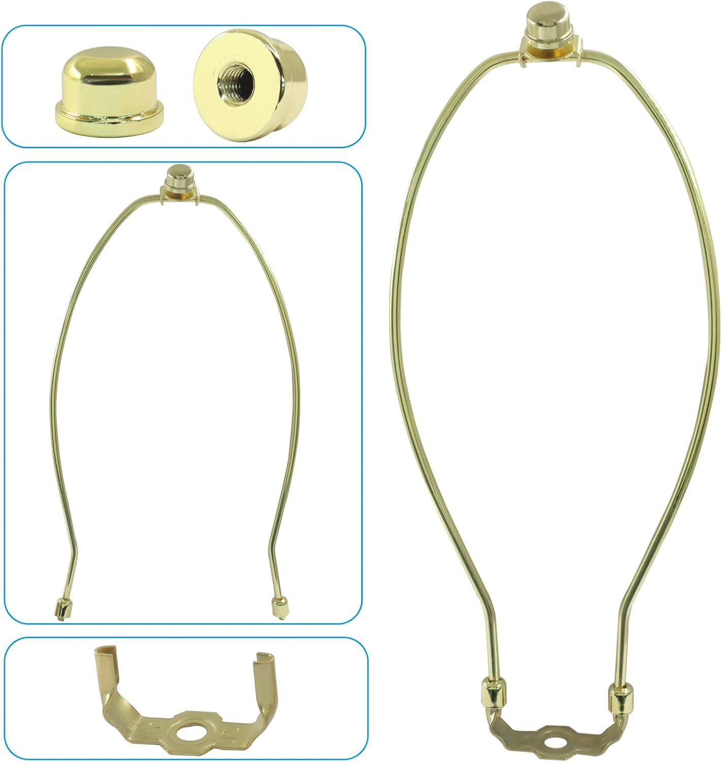 12 Inch Heavy Duty Lamp Harps, 2 Set Detachable Shade Holder with Standard Saddle & Finials for Table, Floor Lamps (Polished Brass)