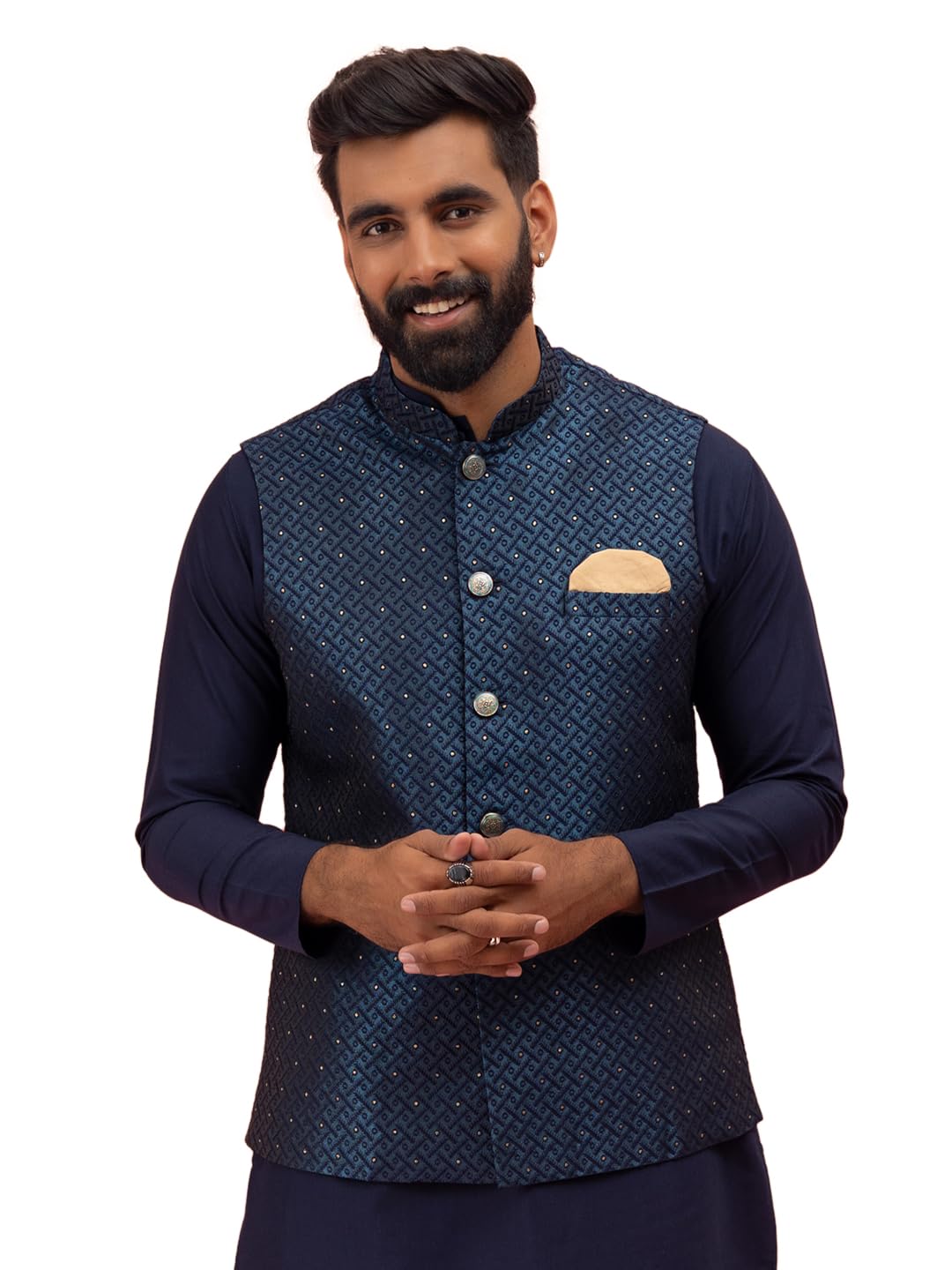 kisah Men Men's Nehru Jacket Blue Ethnic Festive Traditional Waistcoat Cotton, Regular Fit-picture-26