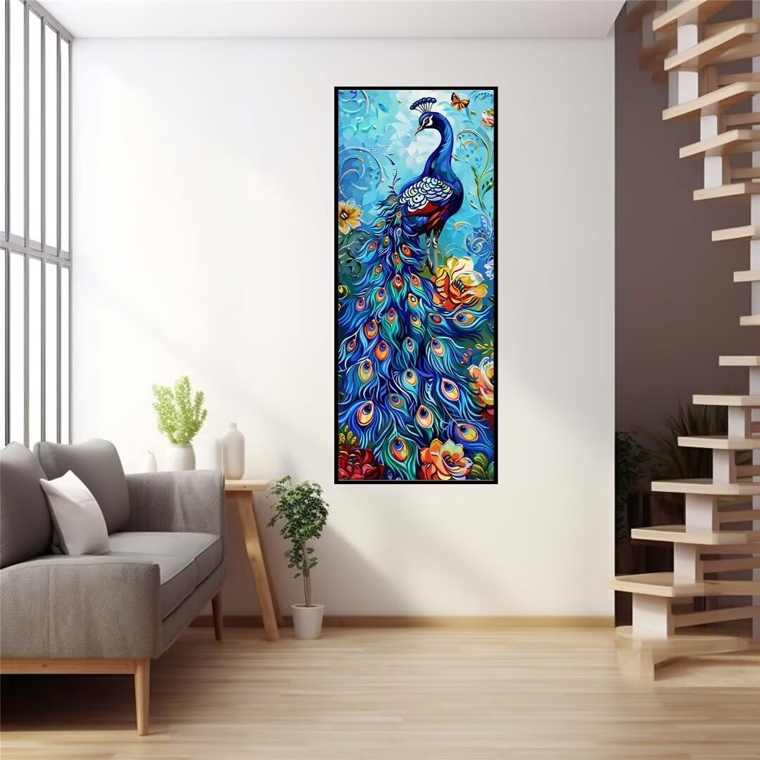 Peinture par Numéro Adulte Débutants, DIY Kits de Peinture à L'huile Peintures par Numéros Acryliques avec 3 Pinceaux Paint by Numbers Peinture Kit, pour Décoration Intérieure- Paon Fleur 40x110cm