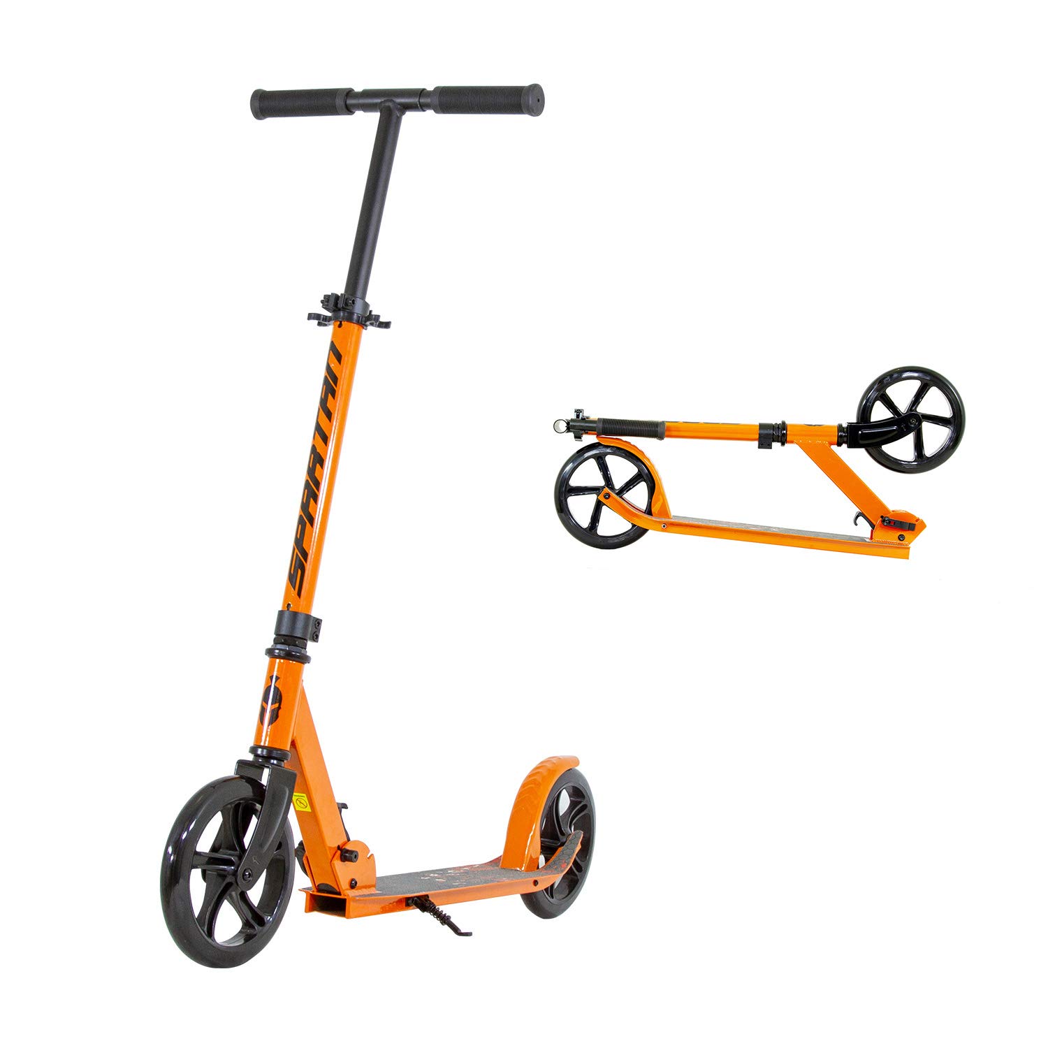 Spartan Edge 200 mm Folding Kick Scooter for Kids & Teens SP‑7005 – Big PU Wheels, ABEC‑7 Performance Bearings, Adjustable Handlebar & Quick‑Fold Frame, Rear Brake & Kickstand – For Ages 8+ (Orange)