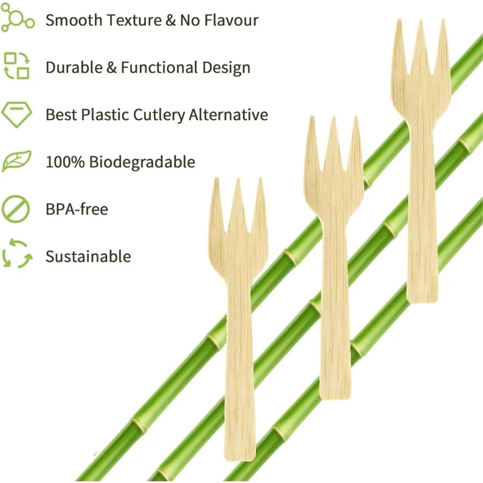Forchette in bambù, 200 pezzi, mini forchettine in bambù, biodegradabili da 8,9 cm, usa e getta