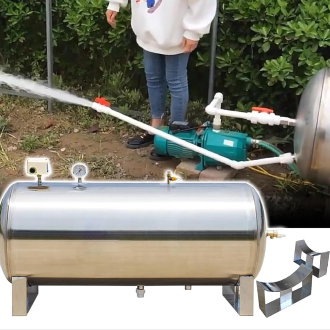 Serbatoio orizzontale dell'acqua dell'acciaio inossidabile, grande carro armato pressurizzato per lo spruzzatore dell'acqua di pozzo, 100L 26.4Gal