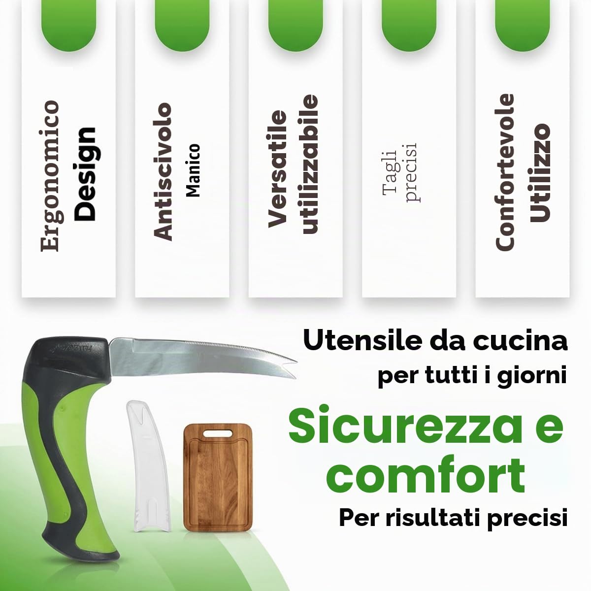 ATC Handels GmbH Coltello multiuso da cucina – Coltello da cucina ergonomico – Manico angolato per una posizione neutrale del polso – Manipolazione antiscivolo