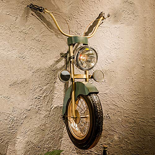 HHYHOME Metal Pared Arte Pared Escultura Tridimensional Motocicleta Montado En La Pared Hierro Forjado Moto Colgante Colgante Creativo Restaurante Retro Industrial Viento Pared Decoración,Verde