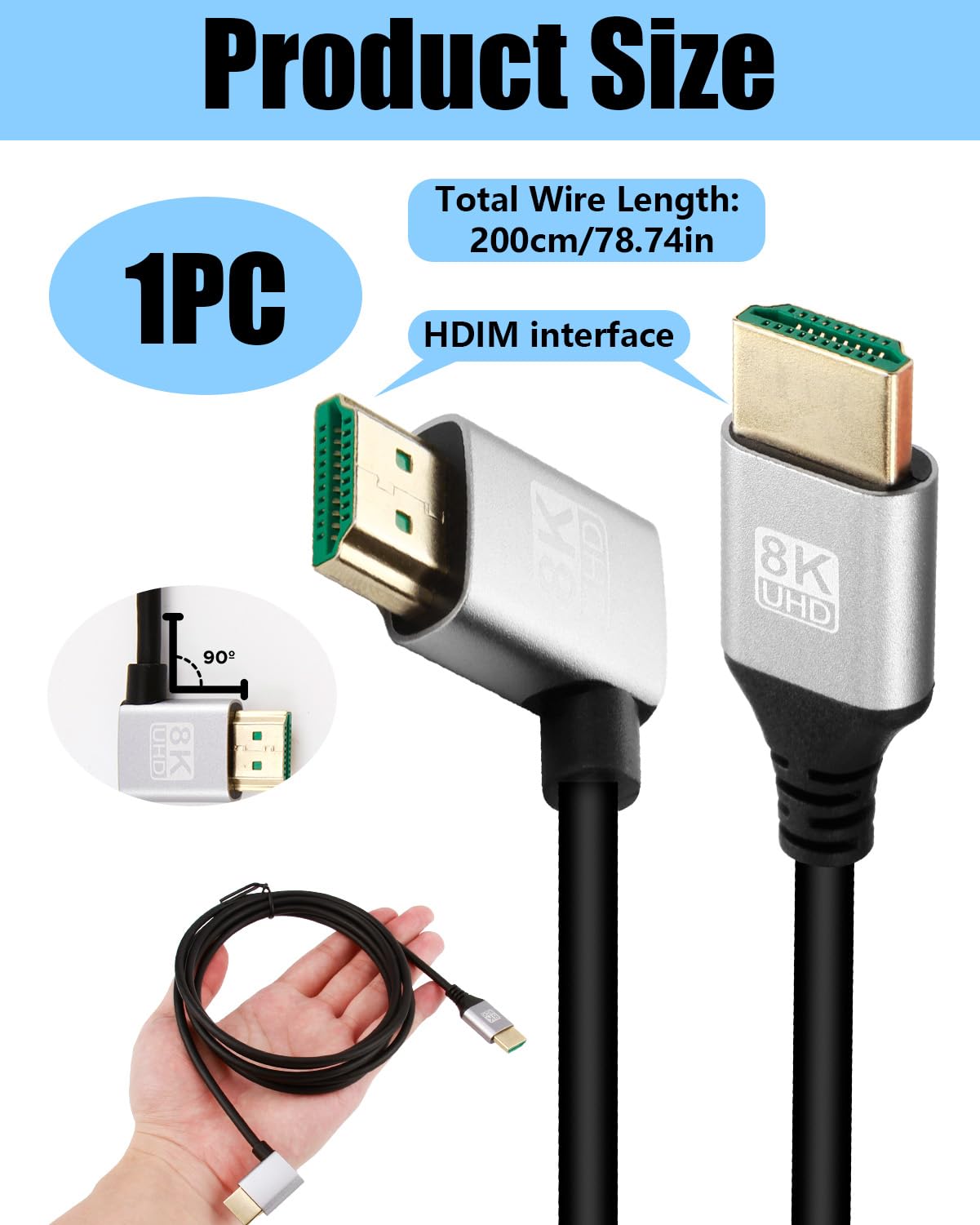 Coalwop Cable HDMI 2.1 8K 48Gbps Rotation De 90 Degrés Connexion Stable Et Durable Résistant Aux Interférences, 8K@60 Hz HDR Dynamique EARC HDCP 2.2/2.3 Compatible Xbox PS5/PS4 Roku TV LG (2 M