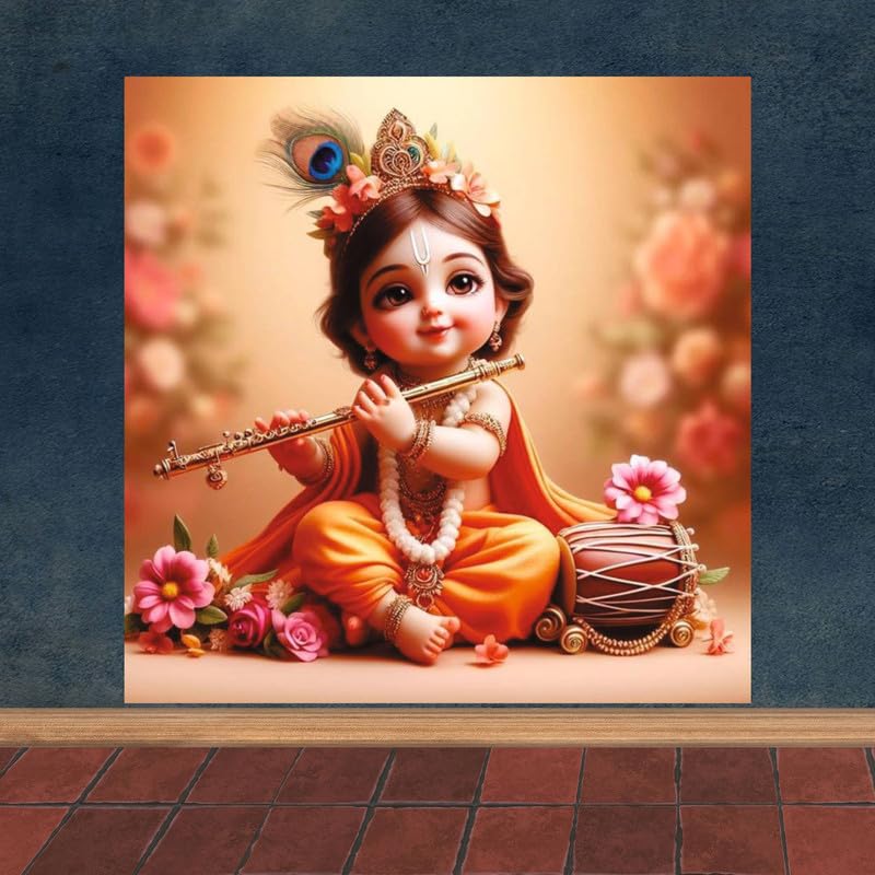 Image of British Terminal Cute little Bal Gopal Baby God Krishna| Kanha Ji | Laddu Lord Makhan Chor Painting Religious Poster for Pregnant Women for wall (matt thin vinyl,sticker,multicolor,unframed)| bj48