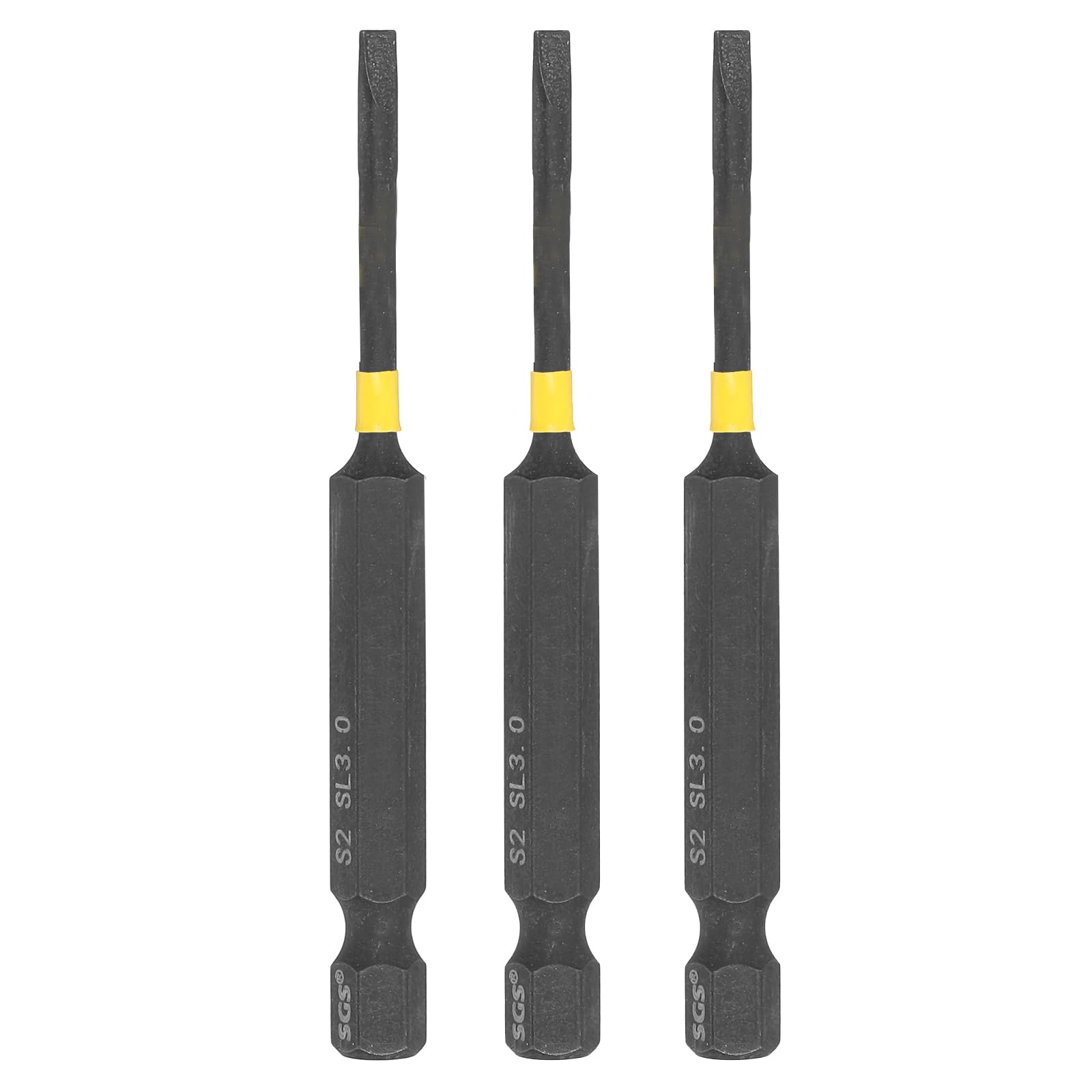sourcing map 3 Pcs SL3 Slotted Impact Screwdriver Bits 3mm Slotted Tip 1/4" Hex Shank 75mm (3") Long Magnetic Flat Head Screw Driver Drill Bits Phosphated S2 Steel for Electric Power Tool