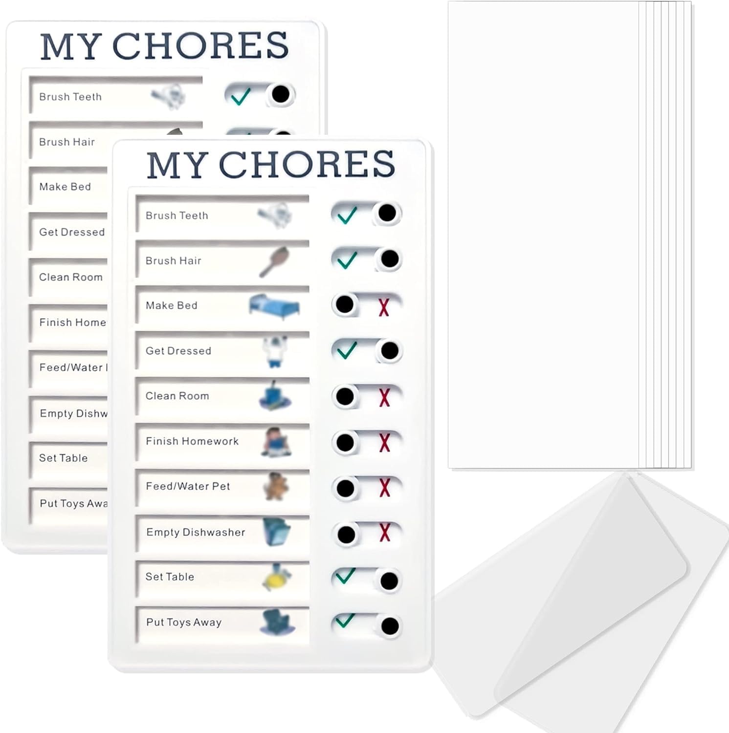 2 Pcs Chore Board for Kids Adults Portable Chore Chart Memo Plastic Checklist Board with 8 Detachable Cardstock to do List Checklist Customized Memo RV DIY Chart Planner Schedule Slider Chore Chart