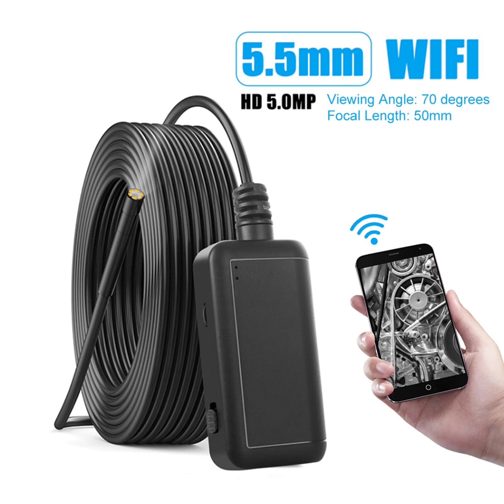 Caméra D'inspection D'endoscope WiFi Haute Résolution 5MP 0,2 Pouces pour L'inspection de Tuyaux de Voiture (câble de 2 m)
