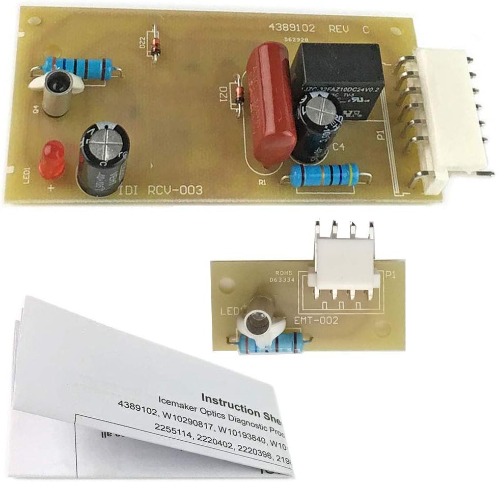 4389102 Refrigerator Icemaker Emitter Sensor Control Board Kit Compatible for Whirlpool Maytag Kenmore Replace 2198586 2220398 W10757851 AP5956767 ADC9102 PS557945 AP3137510 by TOPEMAI