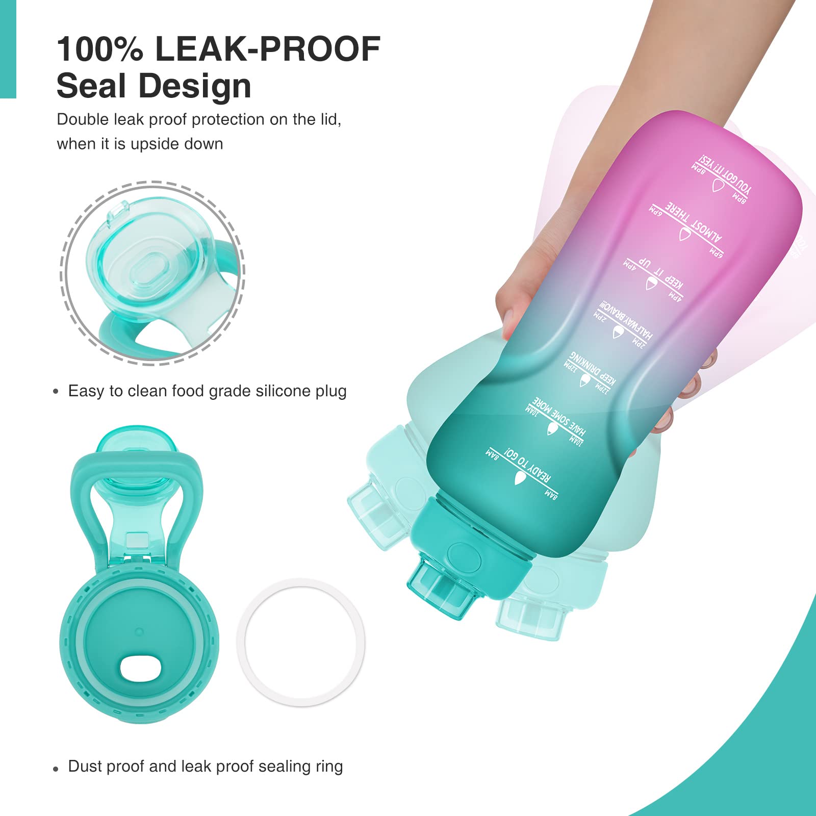 64oz Water Bottle with Straw and Dual Handle, Leakproof Tritan BPA Free Water Jug,Ensure You Drink Enough Water Daily for Fitness,Gym and Outdoor Sports