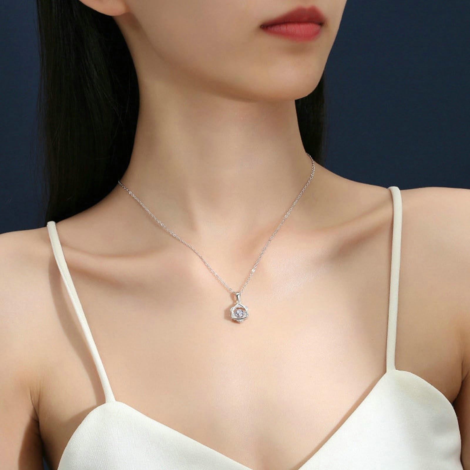 Collares de topacio azul con diamantes para mujer, collar de cadena para mujer, no se deslustra, ajuste flotante, hexagrama, diamante de oro blanco de 18 quilates