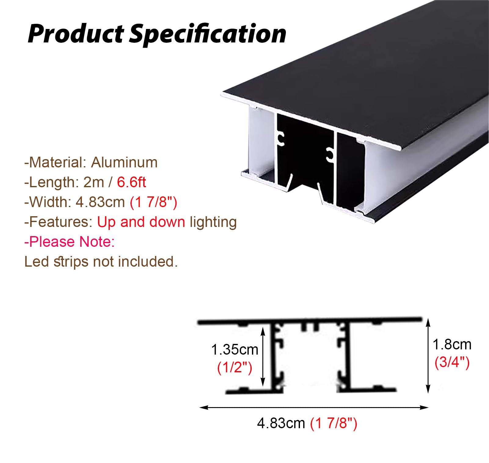 Profili per Strisce Led Confezione da 10 Canali LED in Alluminio Nero da 2 M, Profilo Diffusore per Striscia LED per Illuminazione a Corona, Binario Lineare per Battiscopa per Soffitto / Parete(1Pack)