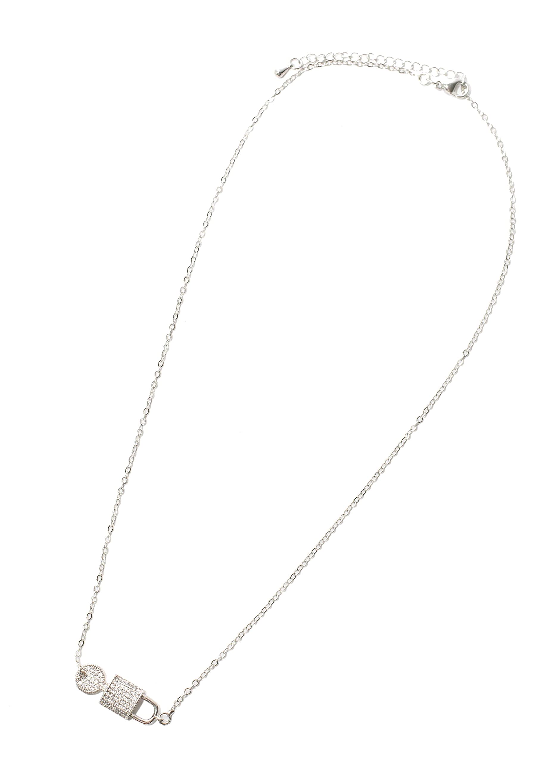 Smooth necklace silver colour with lock and key for women