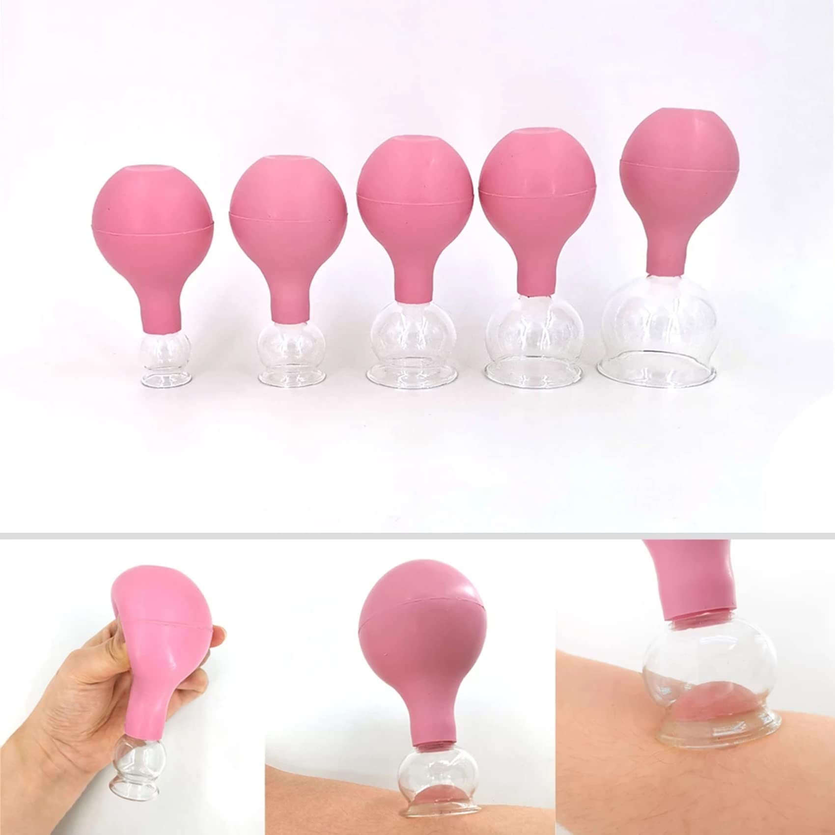5 Piezas de ventosas de Vidrio con Cabeza de Goma, Juego de Terapia de ventosas, masajeador anticelulítico, masajeador de Espalda, para el Cuidado de la Piel, estrés y Alivio del Dolor