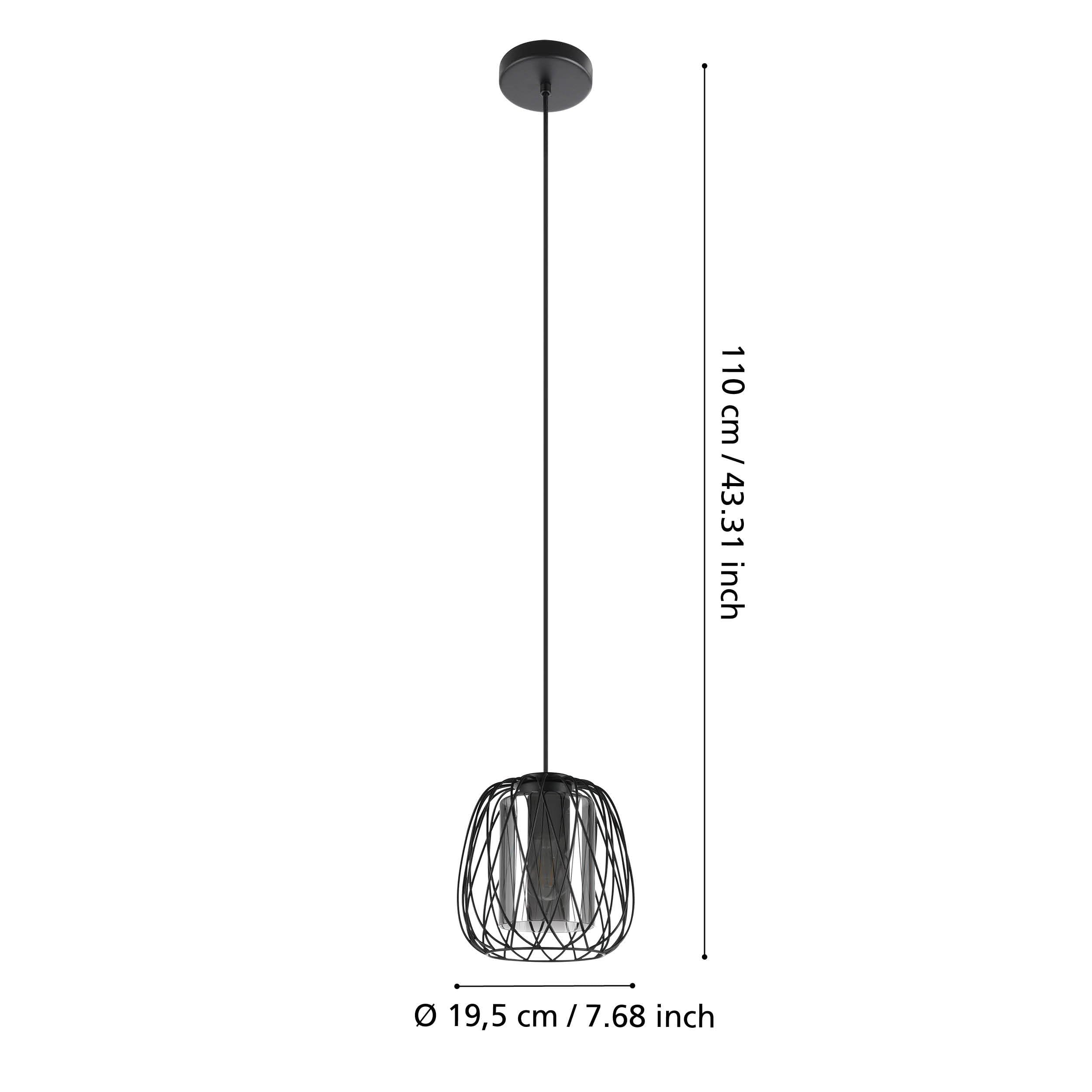 Eglo lámpara de suspensión Floresta, iluminación colgante de 1 luz, luz | de metal en negro y vidrio ahumado en negro-transparente, lámpara de salón, casquillo E27