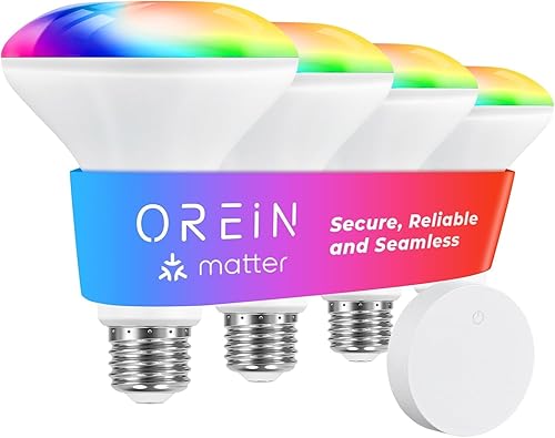 Miniatura 1 de OREiN Matter - Bombillas inteligentes con botón remoto, funcionan con AlexaGoogle HomeApple HomeSmartThings, BR30 bombillas que cambian de color,