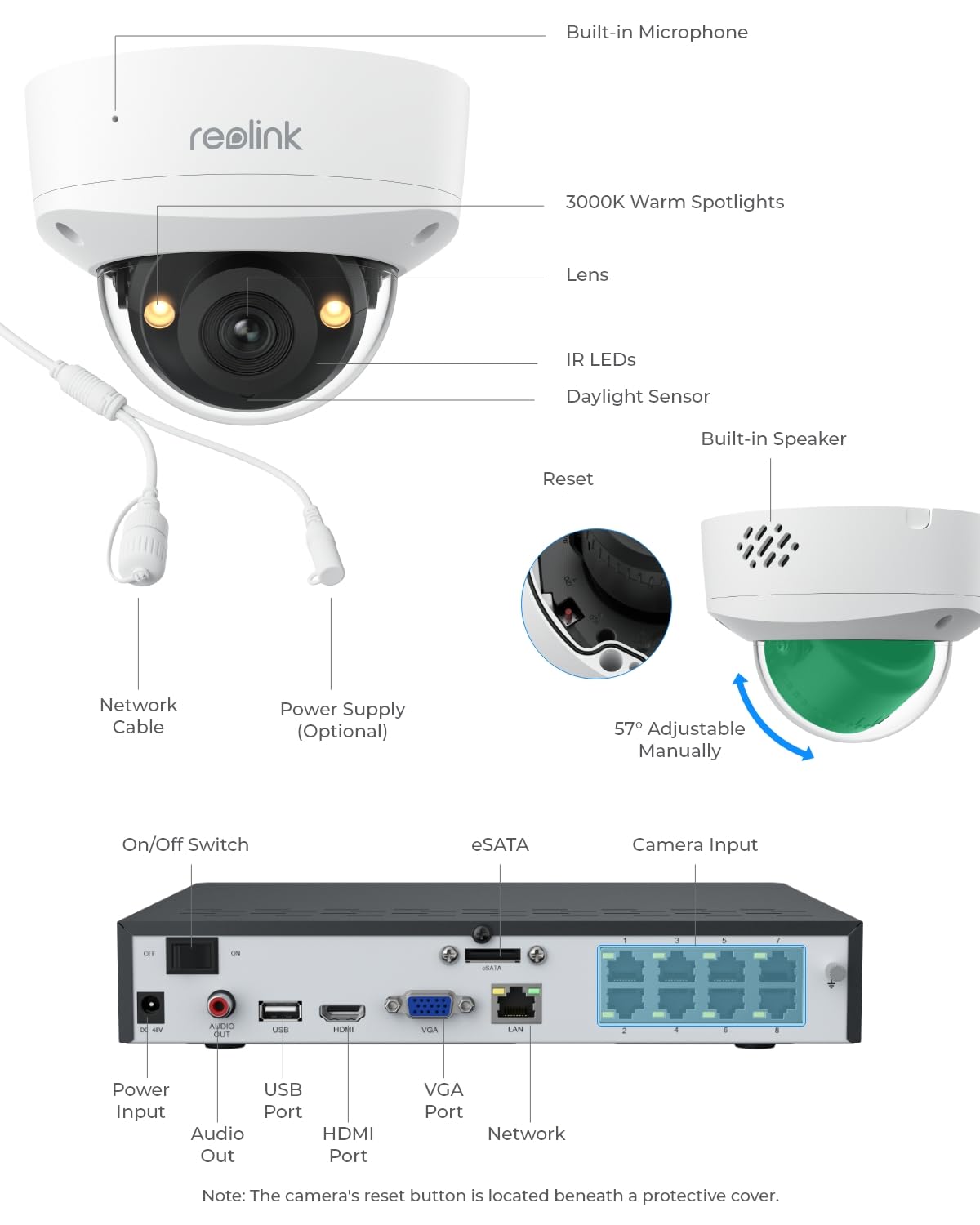 Reolink 4K Kit Camaras de Vigilancia PoE, Antivandalismo IK10, Detección de Persona/Vehículo/Animal, NVR 8CH 2TB, Visión Nocturna a Color, Audio Bidireccional, Impermeable IP67, RLK8-800V4