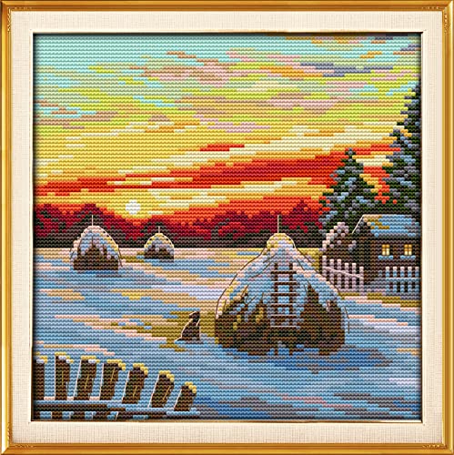 11CT DMC Kreuzstich DIY Kunsthandwerk Handarbeitssets Handgestempelte Stickerei für Anfänger Vorgedrucktes Muster (Warm Winter Sun 33×33cm) Cover