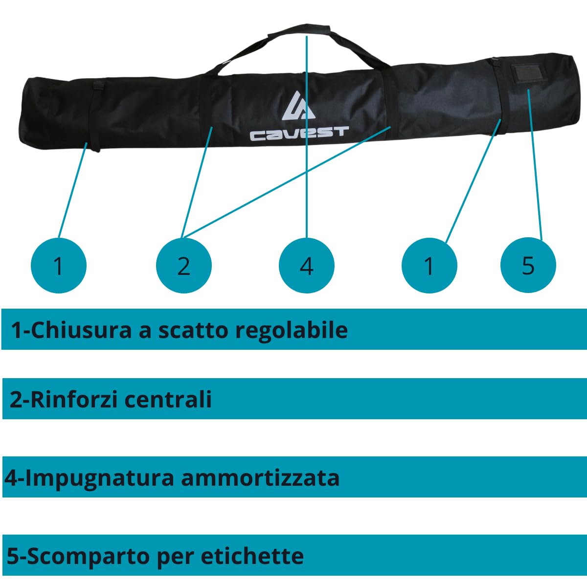 cavest Borsa porta sci e bastoncini impermeabile rinforzata 190 cm e 170 cm - copertura per gli sci