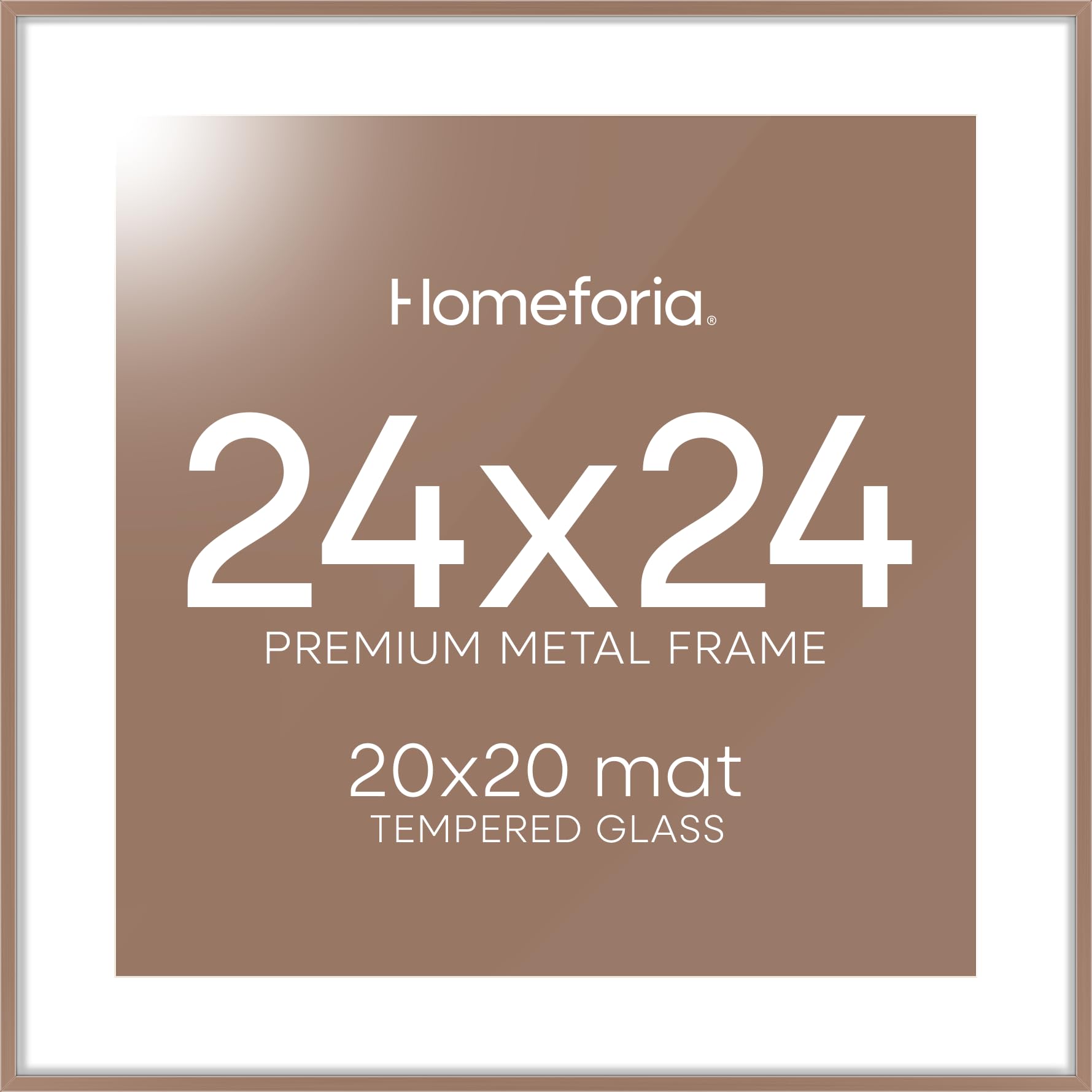 Homeforia 24x24 Picture Frame Mocha, High End Metal 24 x 24 Large Square Poster Frame Matted to 20 x 20 in Photo, 24by24 Thin Mocha Frames with Mat 20x20 inch Print, Tempered Glass, Wall Kit, Set of 1