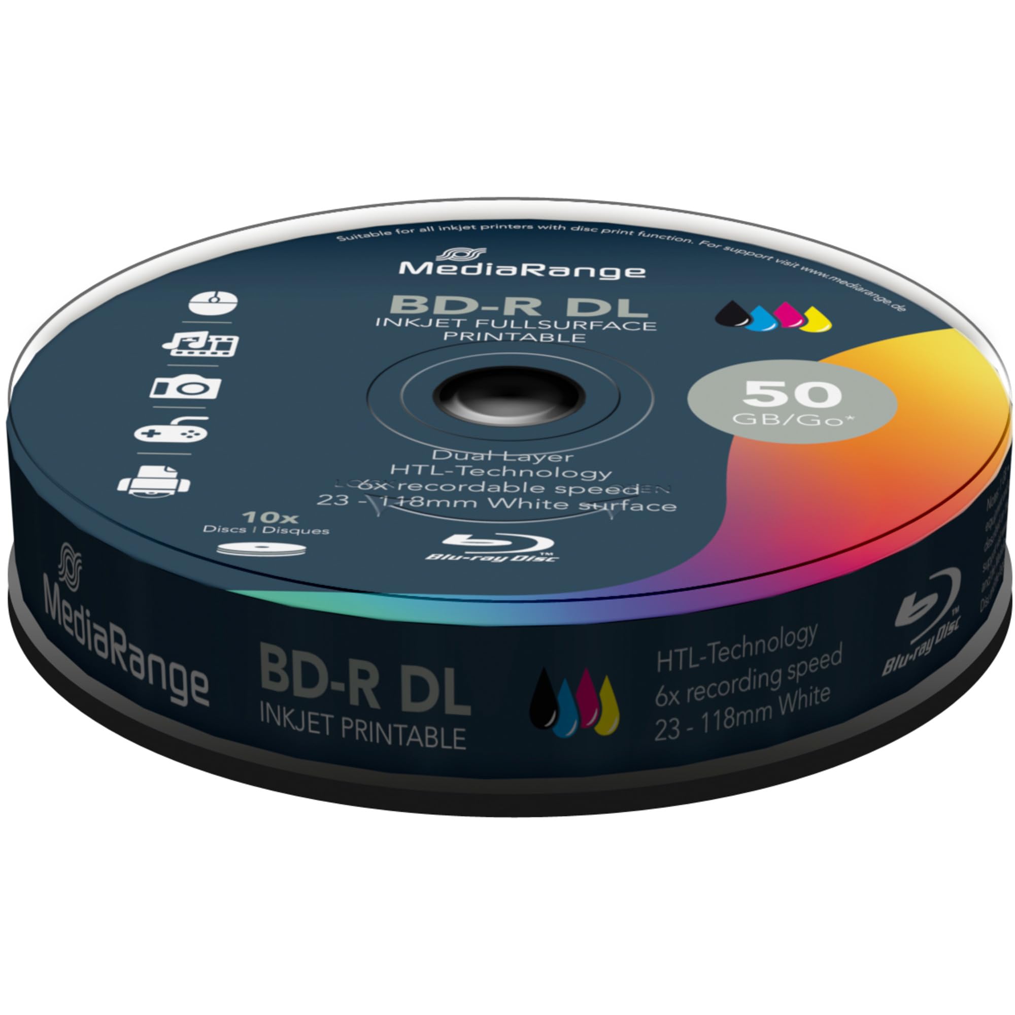 MediaRange MR509 - Discos de Blu-ray vírgenes (10 unidades), blanco