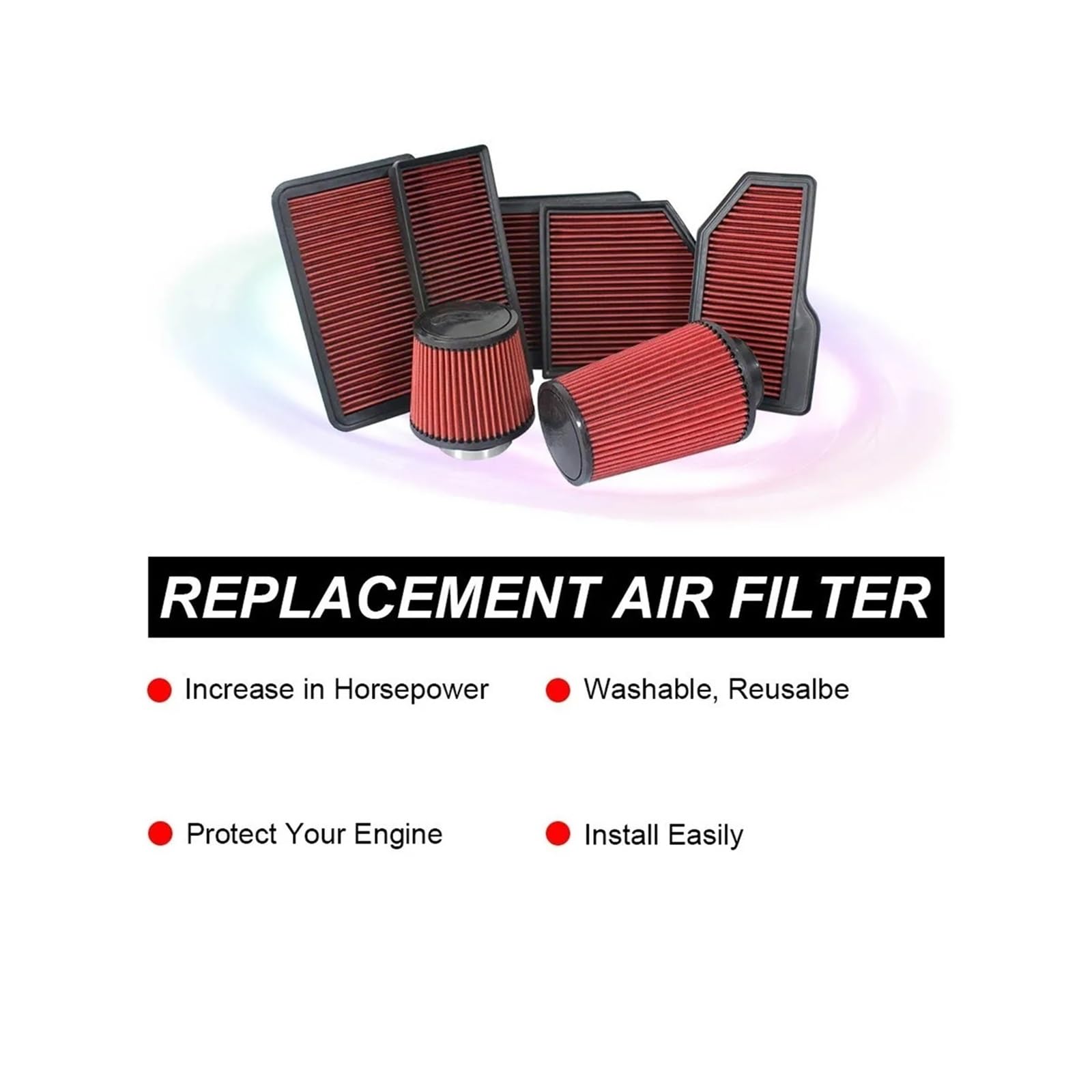 Kit filtri auto Filtro aria sportivo ad alto flusso 2015-2023 adatto per Ford Mustang GT di aspirazione dell'aria Accessori lavabili riutilizzabili Filtro aria condizionata