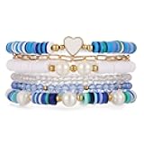 LUREME Boho Colorful Polymer Clay Charm Bracelet Set - Adjustable Stackable Beach Jewelry for Women (bl003617)