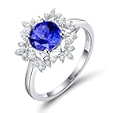 Unique Solid 14K White Gold Natural Tanzanite Engagement Rings Diamonds Wedding Band for Women Promotion