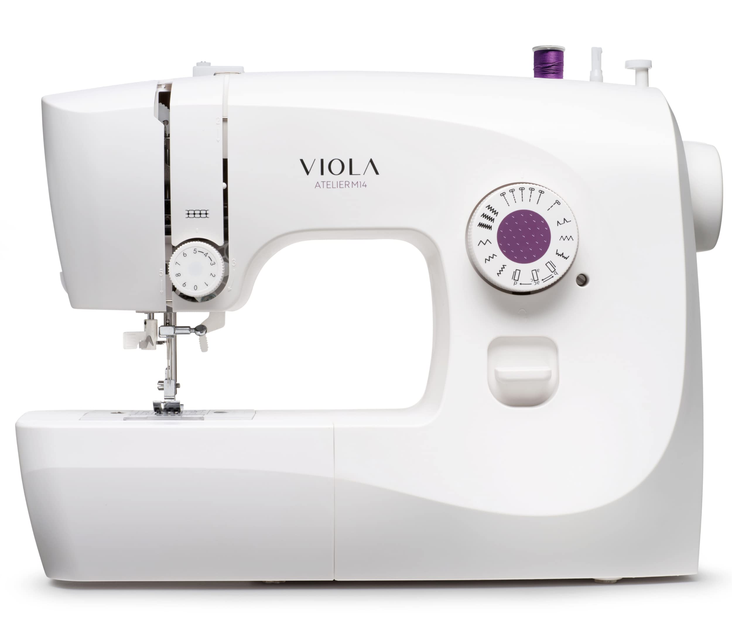 VIOLA Atelier M14 Macchina da Cucire con 14 Punti di Cucitura, Ideale per Principianti, Infilatura Automatica Ago, Doppia Alzata Piedino per Tessuti Spessi, Braccio Libero, Illuminazione a LED