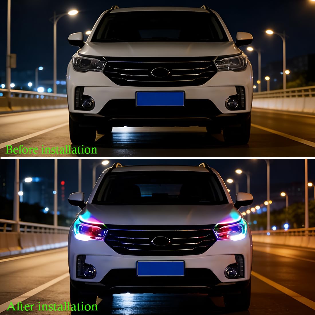 Indicatore di direzione con striscia luminosa RGB per auto,striscia luminosa di marcia diurna a LED flessibile e impermeabile con controllo app wireless,adatta per auto,moto (24pollici/12V)