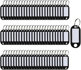 Key Tags SENRISE 100 Pieces Keyring Tags Key Labels Plastic Key Fobs Id Tags Key Rings Name Tags Luggage Id Labels with Labels Split Ring Keyring (Black)