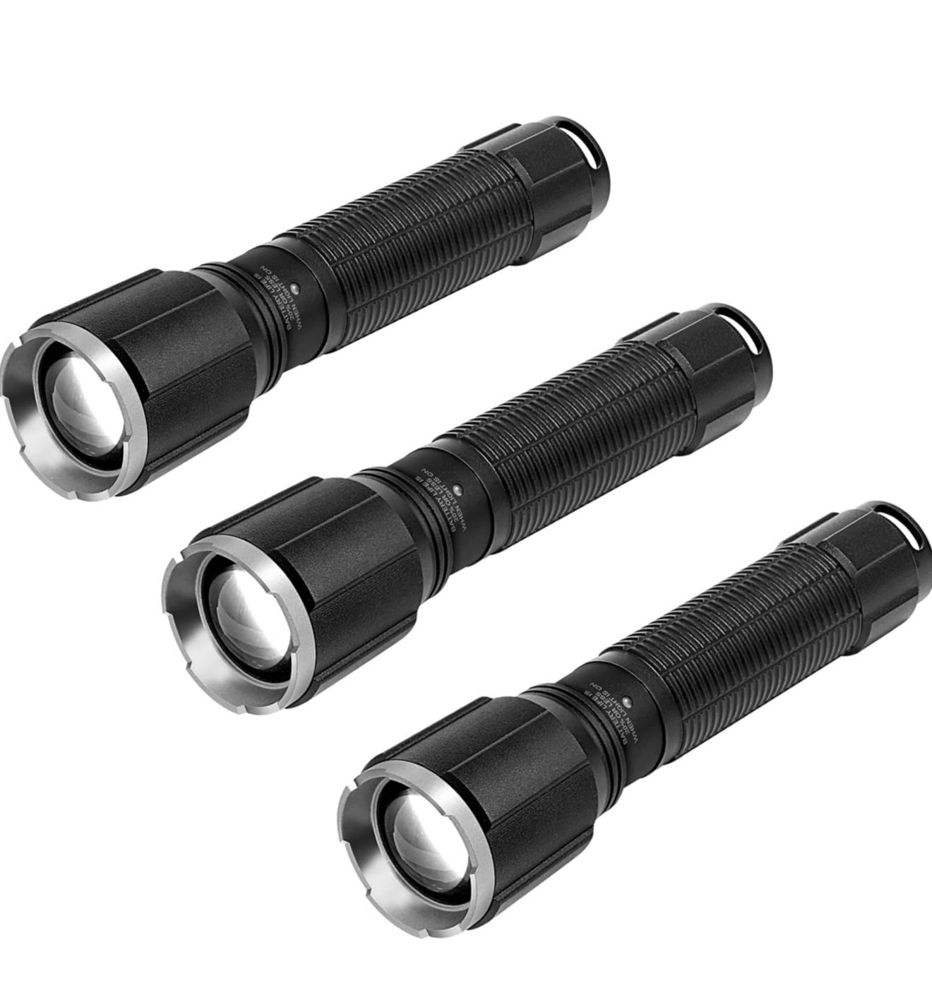 member_mark led flashlight 1000 lumen x 3 packs,6.5" including 12 aaa batteries, running time 45 hours (black)