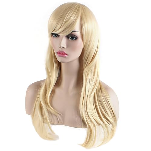 Miniatura 4 de Peluca de cosplay para mujeres con gorra, peluca de 28in largo y ondulado resistente al calor de AKStor, Dorado