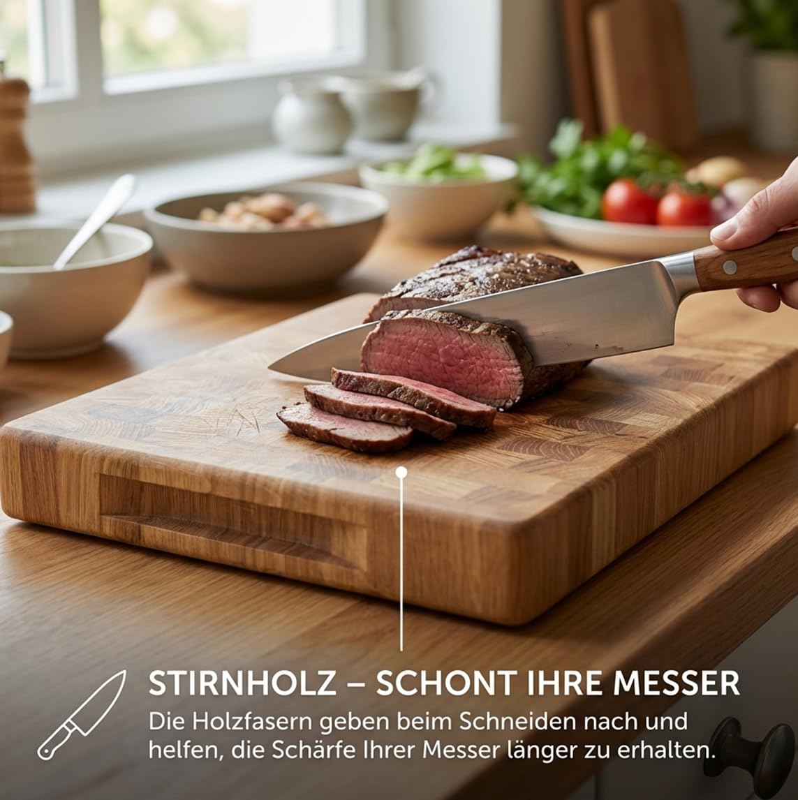 Schneidebrett Eiche Stirnholz 40x30x4 cm – Massives End Grain Holz Schneidebrett, Beidseitig Verwendbar, Geölt, Premium Küchenbrett