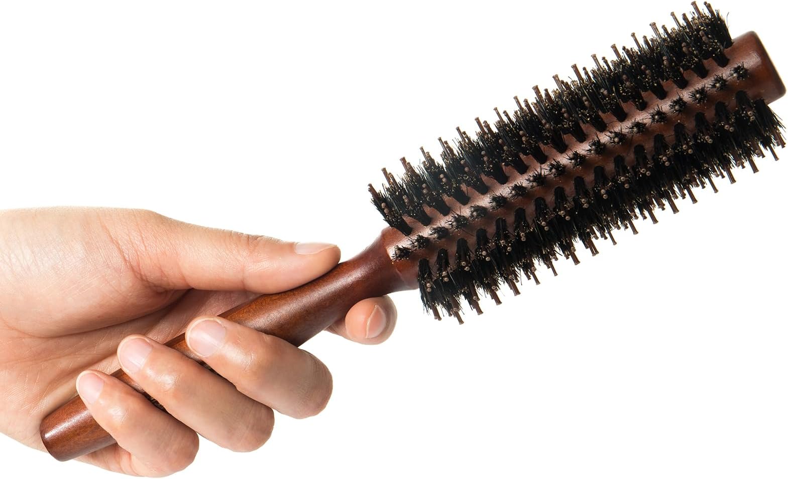 Boar Bristle Round Hair Brush Set with Nylon Pin Detangling Hair Brush with Wooden Handle for Straightening Curling Volumizing and Detangling (2 in 1)