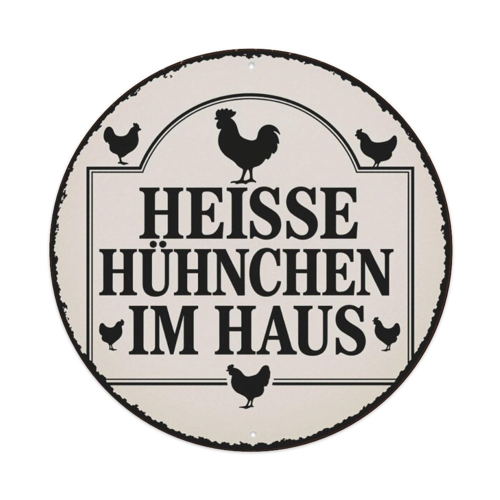 Vintage Farm Rooster German Funny Round Sign Vintage Aluminium Metal Sign, Retro Wall Decor for Home, Bar, Garage & Farmhouse 20x20cm