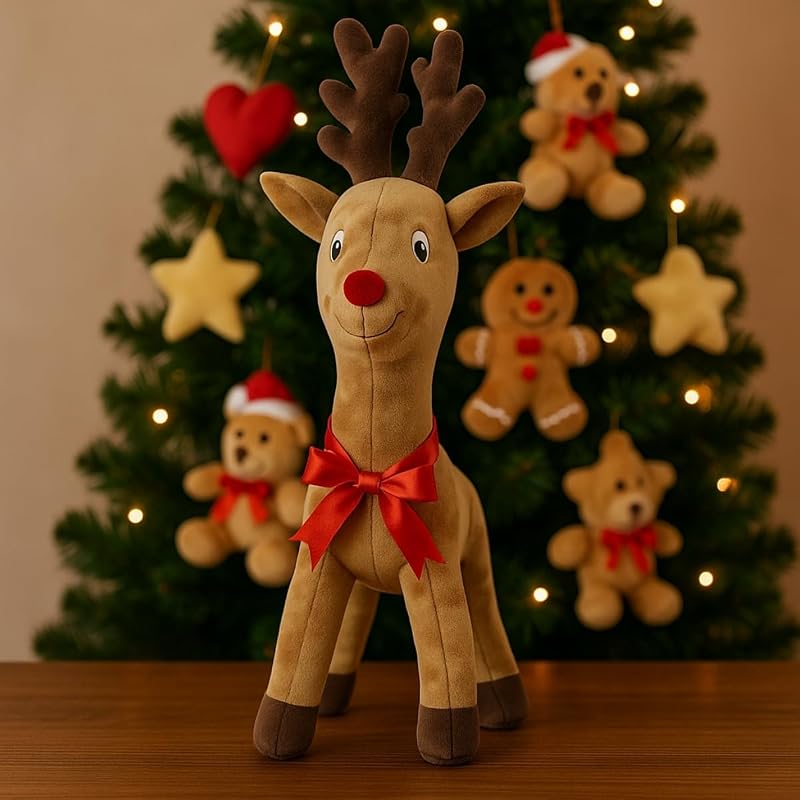 Rena Rudouph Natalina Presente Para Festas Natal Papai Noel Pelúcia Igual A Foto Com Laço Cachecol Perfeita (Rena Rudolph Simples)