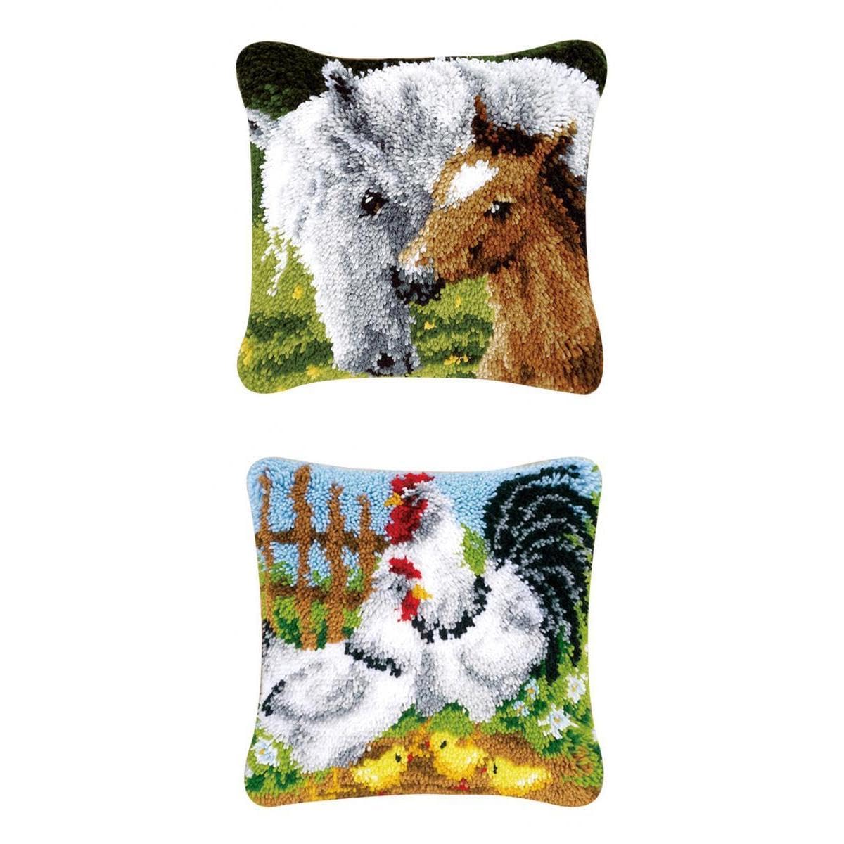 SNAPPSY 2 Set Pillows Latch Hook Kits Material Package for Beginners - Animal Family