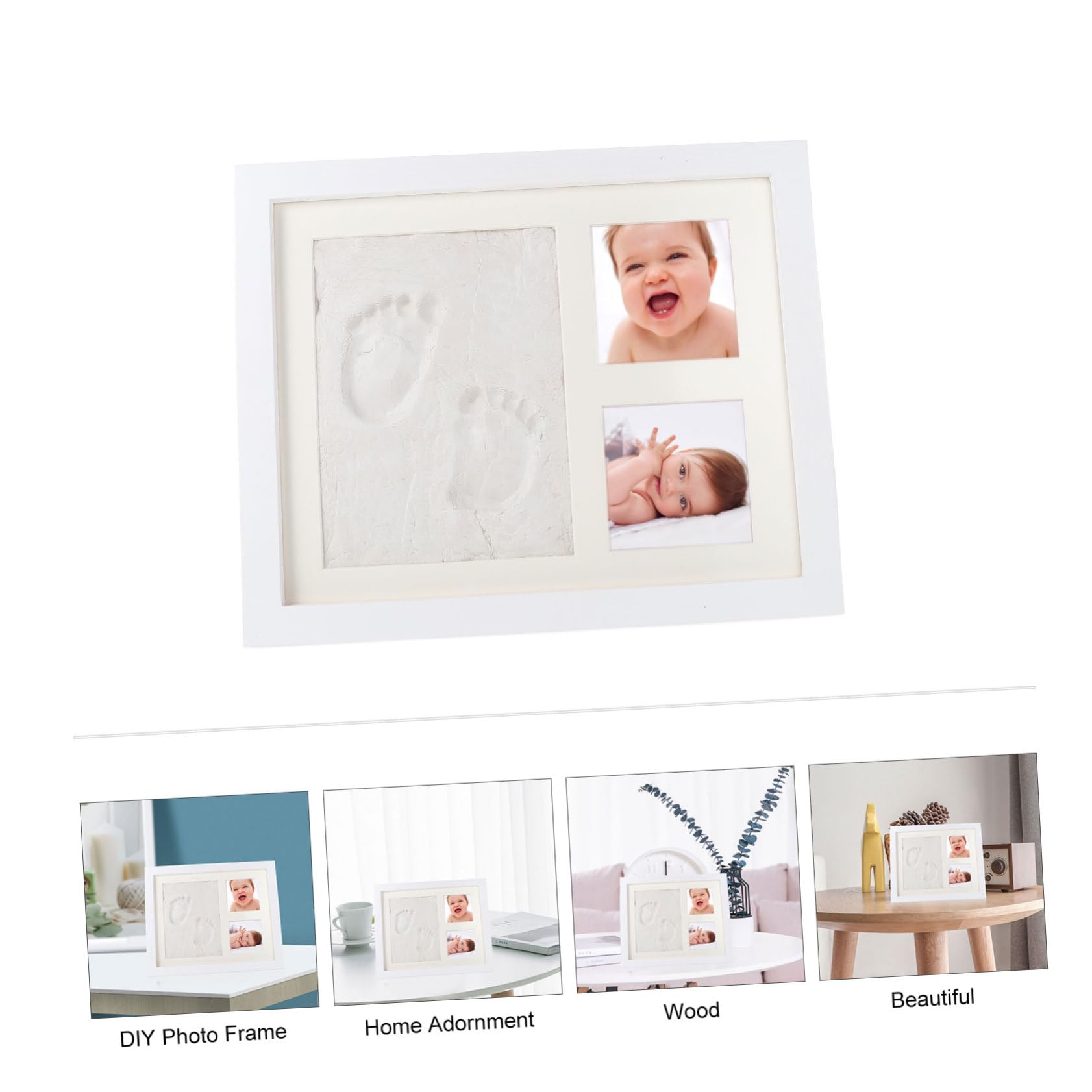 TOPBATHY Marco de Fotos de Madera Huella, 3 Compartimentos, Tapa Protectora, para Guardar y Mostrar Fotos en Oficina y Dormitorio, Blanco
