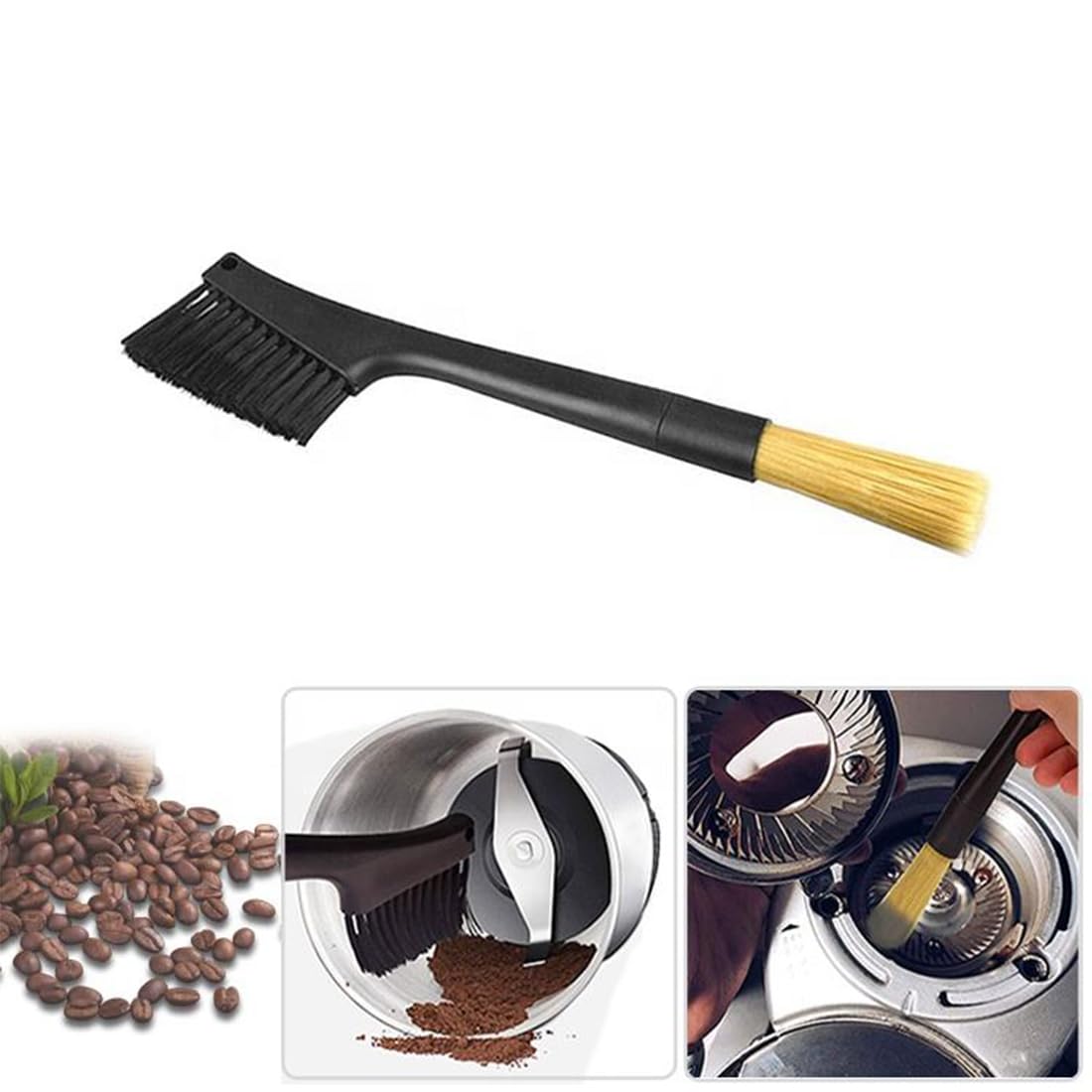 Kit 2 Brosses De Barista - Nettoyage Pro Machine à Café, Moulins Et Plus | Poils Naturels Noir | 14,3 Cm