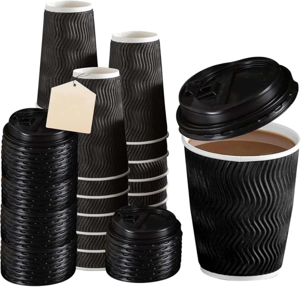 Girlmarryセット 使い捨てペーパーカップ コーヒーカップ 紙コップ 厚紙 蓋付きコーヒー テイクアウト カフェ 業務用 家庭
