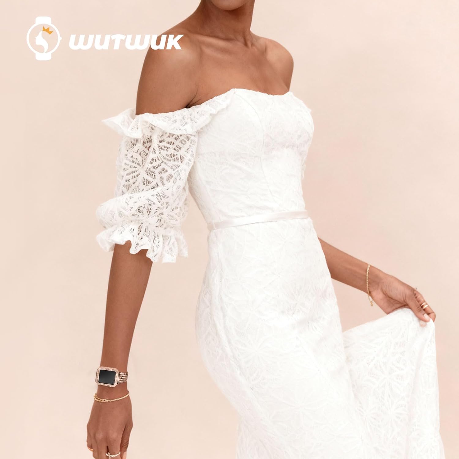 wutwuk Diamond Band with Bling Case Compatible with Apple Watch Bands for Women 40mm, Sparkly Metal Strap with Crystal Protective Bumper for iWatch SE Series 6 5 4, 40mm Rose Gold - Image 7