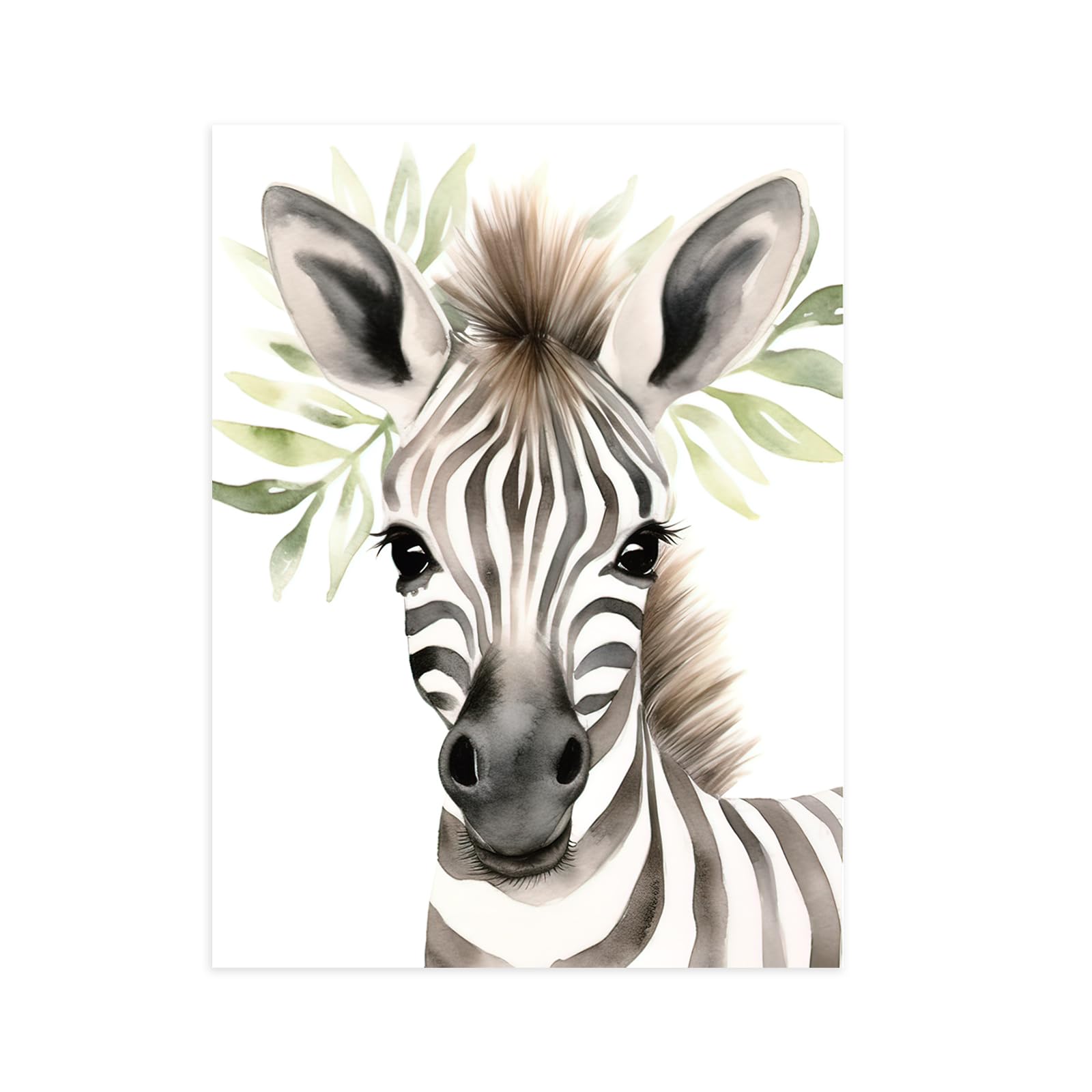 CCWACPP Baby Watercolor Animals Wall Art Zebra Picture Woodland Safari Animal Posters Nursery Animal Canvas Prints for Kids Room Decor Unframed (30x45cm)