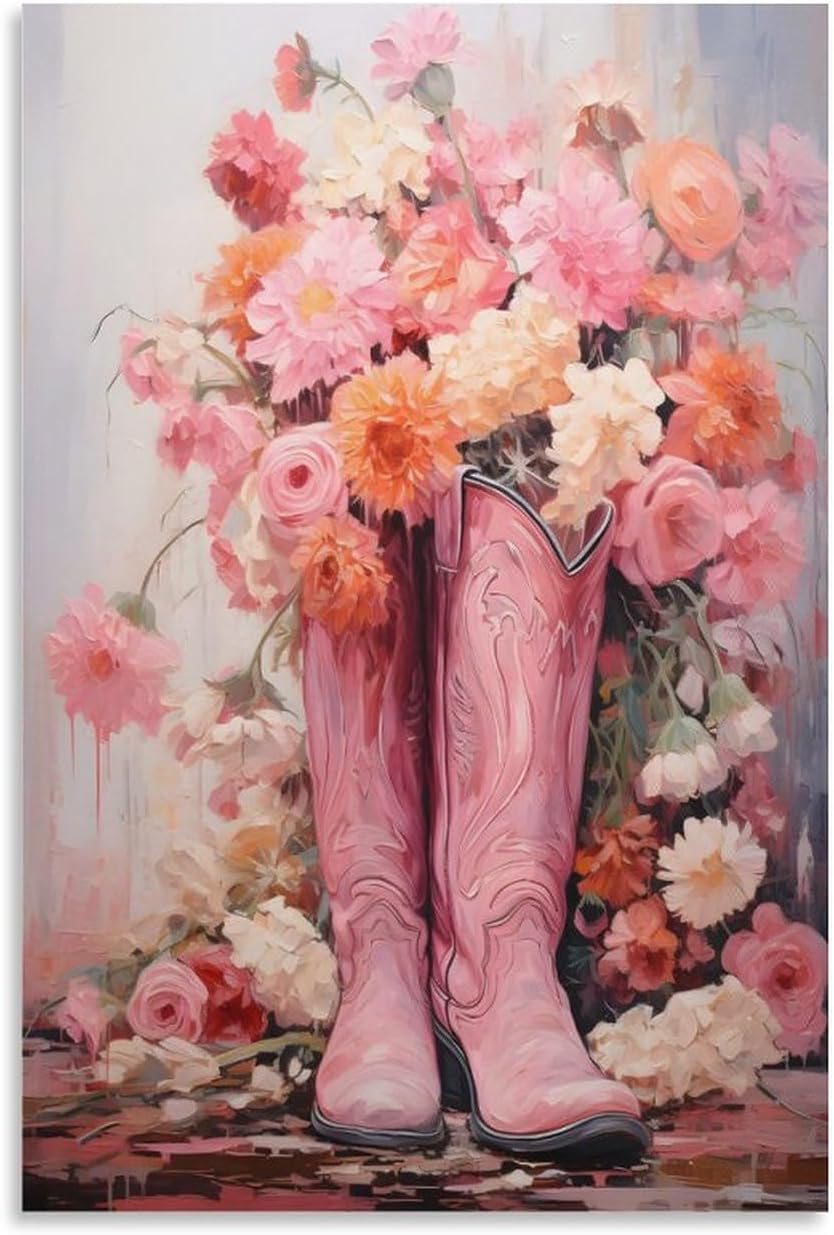 LohxA Cowgirl Boots Print, Coastal Pink Painting Ireland Ubuy